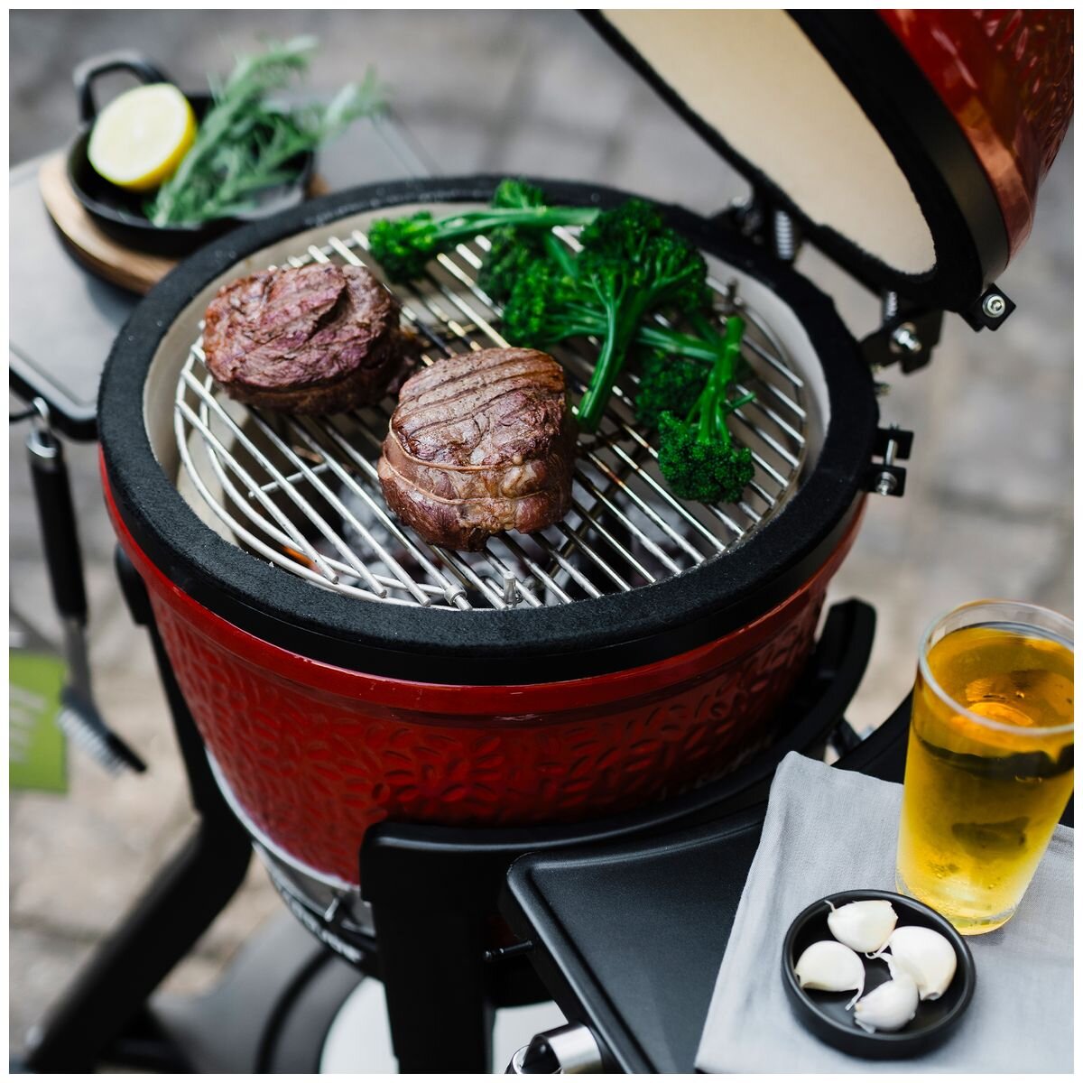 Kamado Joe Joe Jr cart with two folding side shelves - powder-coated steel, locking casters - KJ15112524