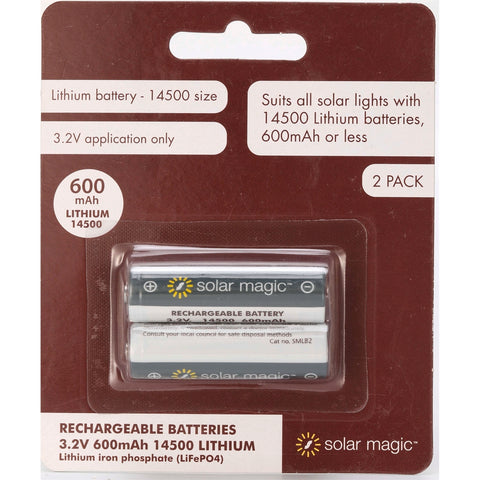 Solar Magic SMLB2 14500 3.2V 600mAh Lithium Rechargeable Battery - 2 Pack