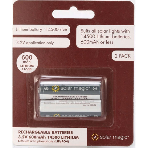 Solar Magic 14500 Lithium Battery 3.2V 600mAh 2 Pack Rechargeable - SuperSaverAU - view 1