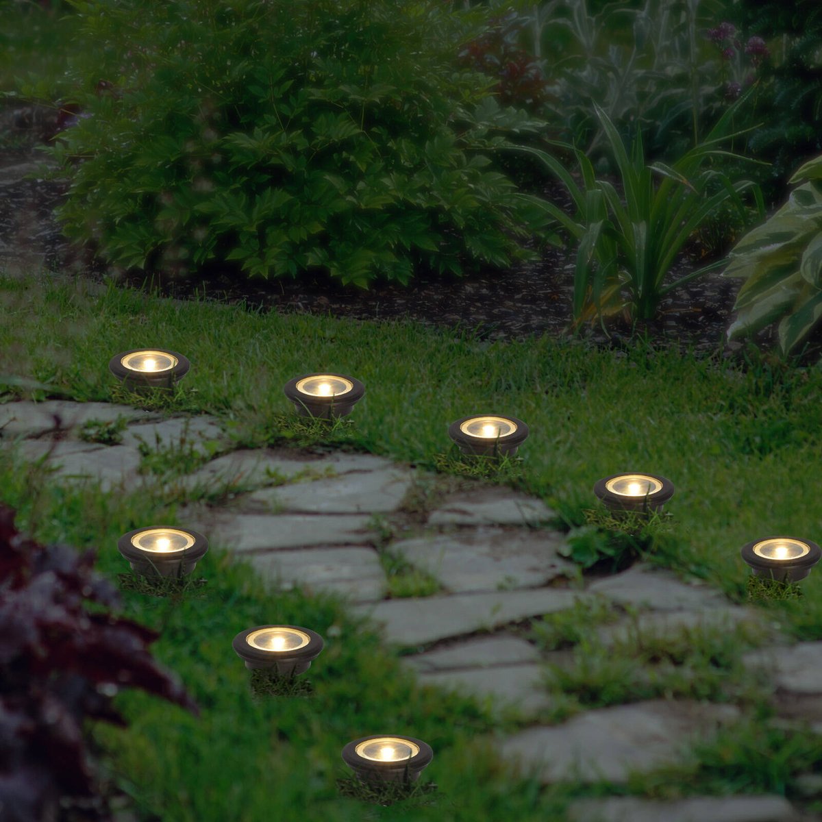 Click Orb 8 LED Solar Disc Light, 70mm, Black, 8 Pack, Weather Resistant
