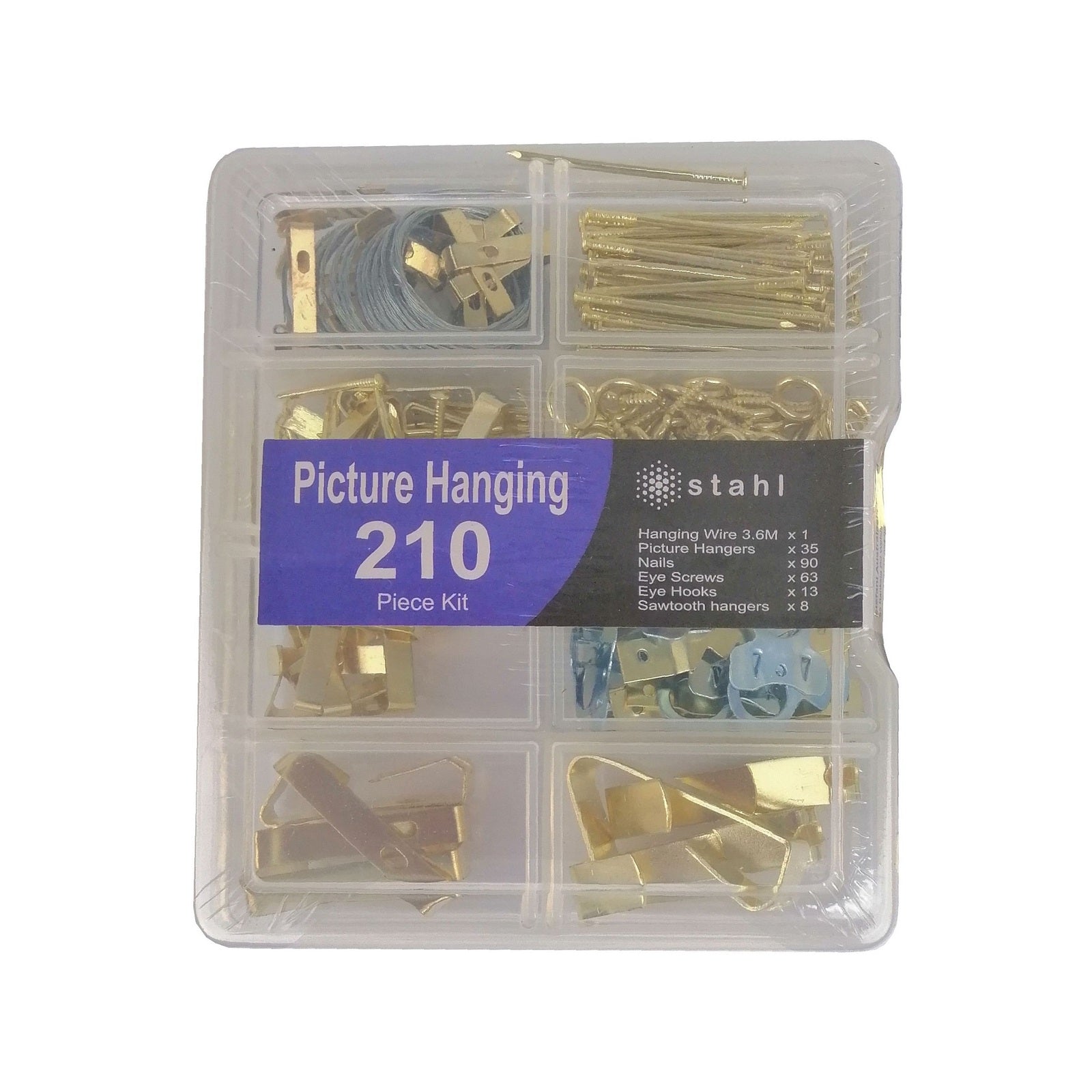 Stahl 210 Piece Picture Hanging Kit with Wire, Hooks and Storage Case
