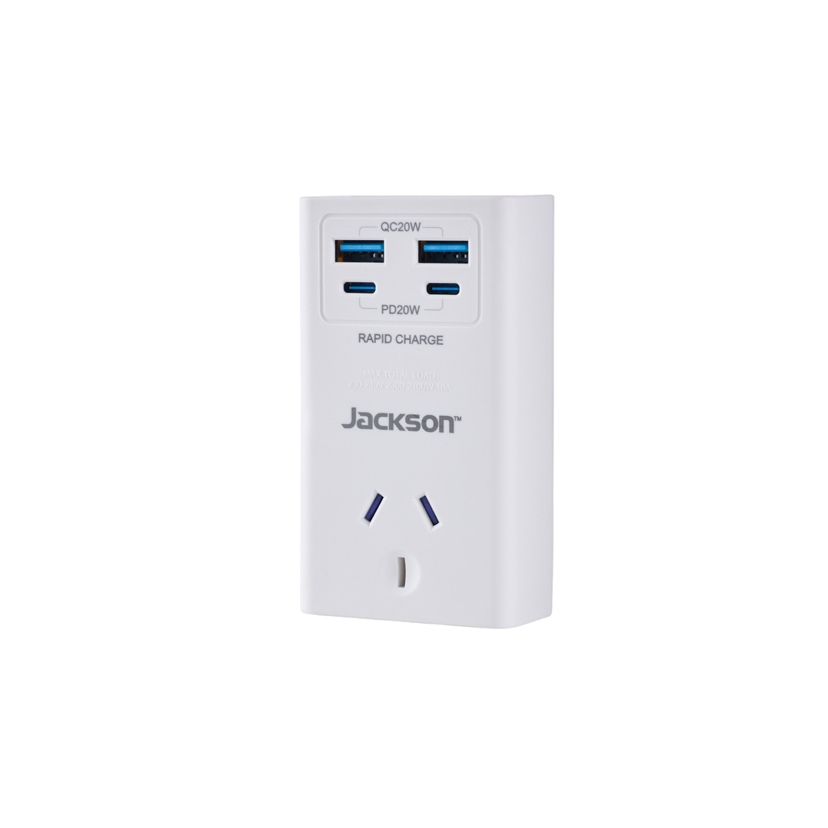 Jackson 1 Outlet Adaptor - USB 2A 2C PD20W - 85mm x 165mm x 67mm - White - SuperSaverAU - view 4
