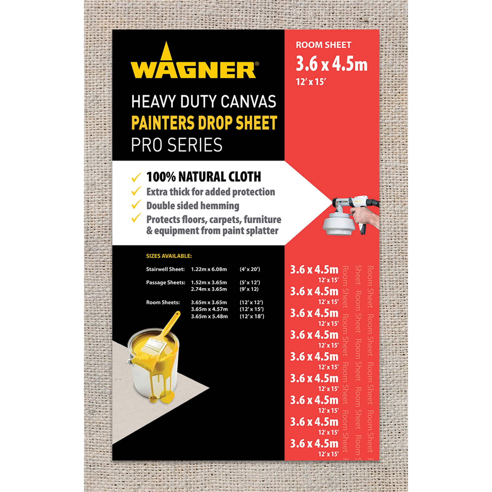 Wagner 3.65 x 4.57m Heavy Duty Canvas Drop Sheet, White Cotton