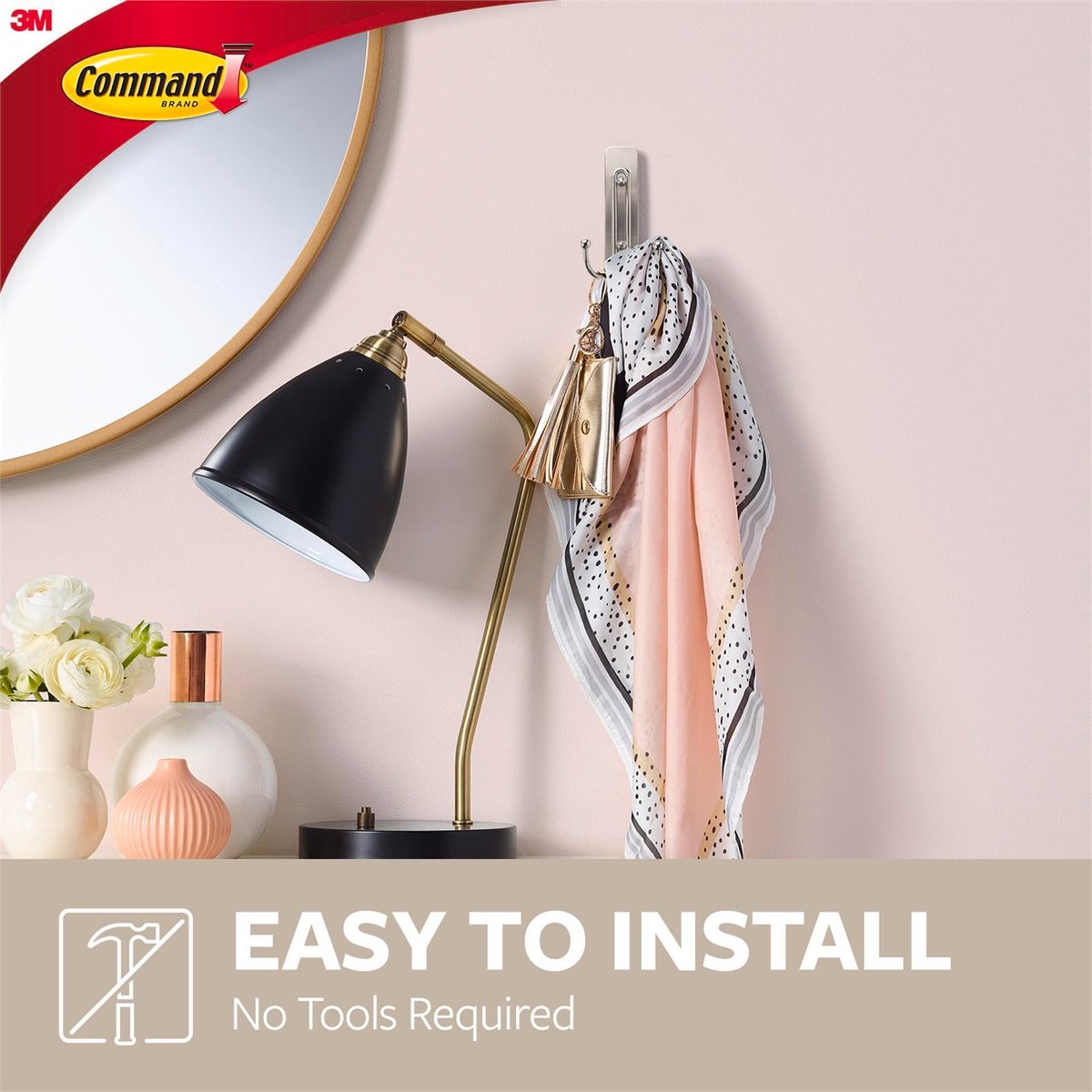 Command Brushed Nickel Adhesive Large Double Wall Hook - 1 Pack