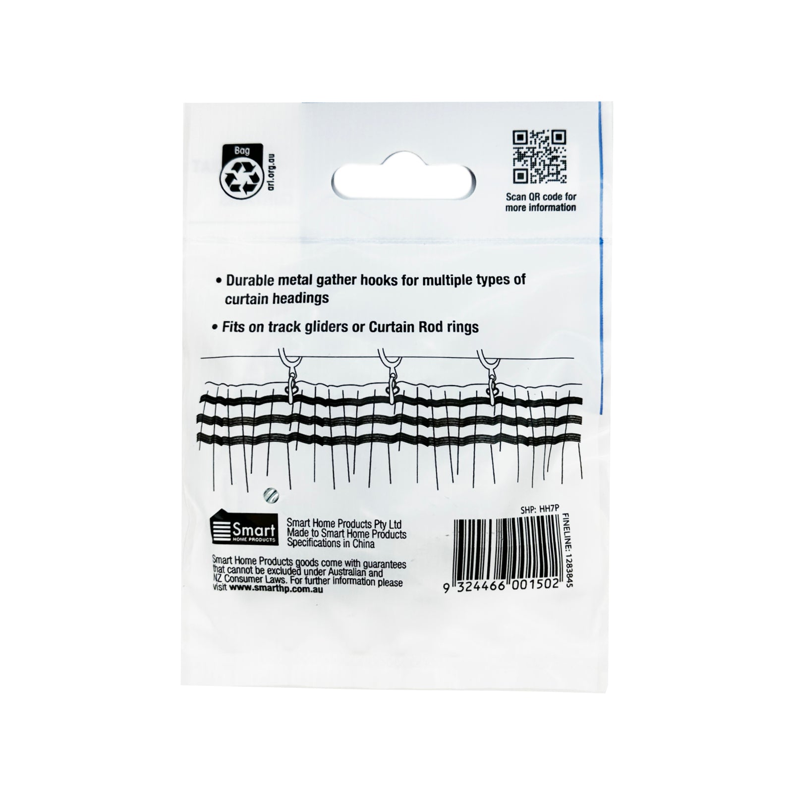 Windoware 25mm Metal Gathering Curtain Hooks - 25 Pack