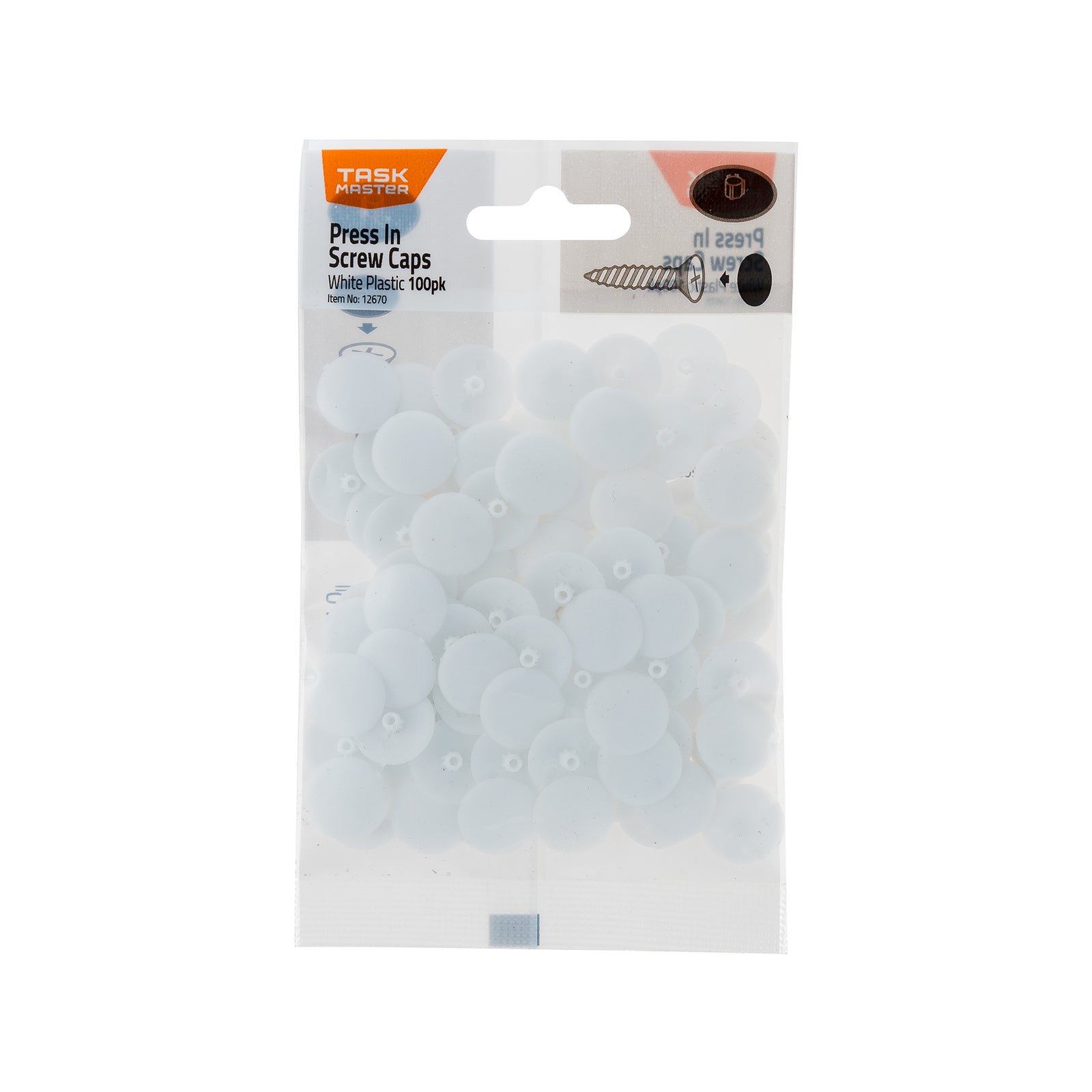 Taskmaster 10mm White Plastic Screw Hole Cover Caps 100 Pack