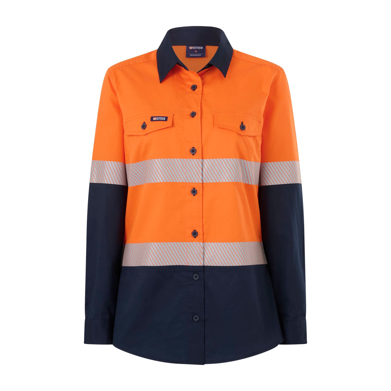 Citeco Women's Orange/Navy Hi Vis Long Sleeve Taped Shirt - Size 14
