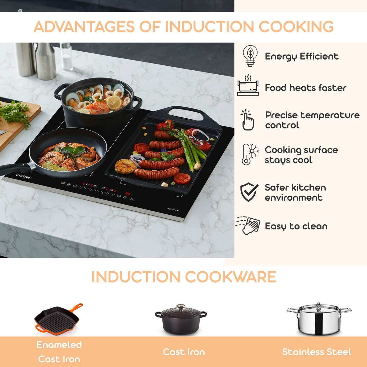 Linarie 77cm induction cooktop - double Flex Zone - nine power levels - booster function - LS80I2F1Z