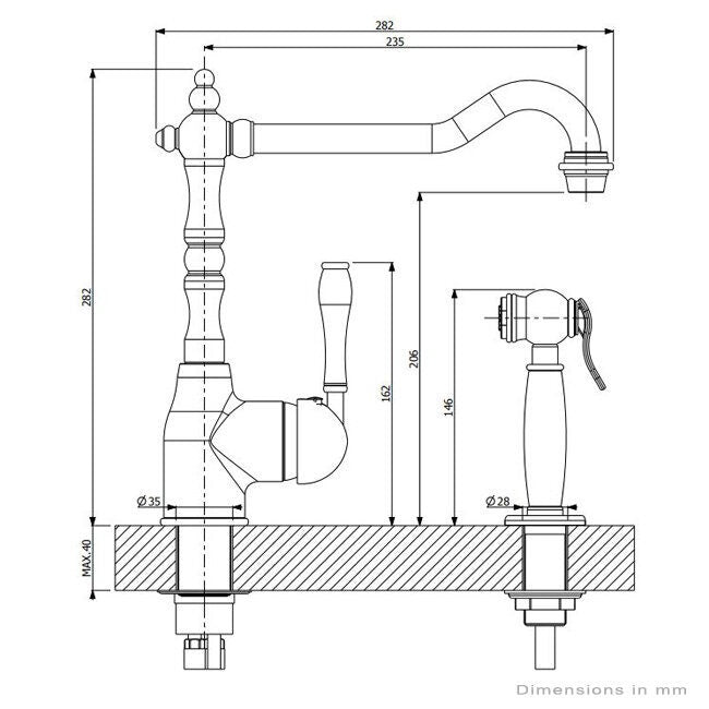 Armando Vicario Provincial Kitchen Mixer Tap with Side Spray - Brushed Nickel - 4 Star WELS - 400073BN