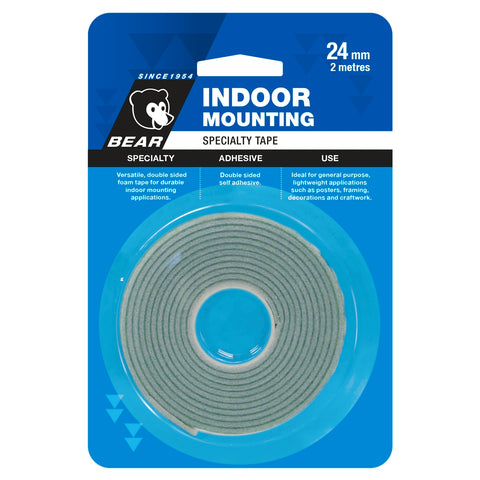 Bear Indoor Mounting Tape 24mm x 2m White Foam Double-Sided