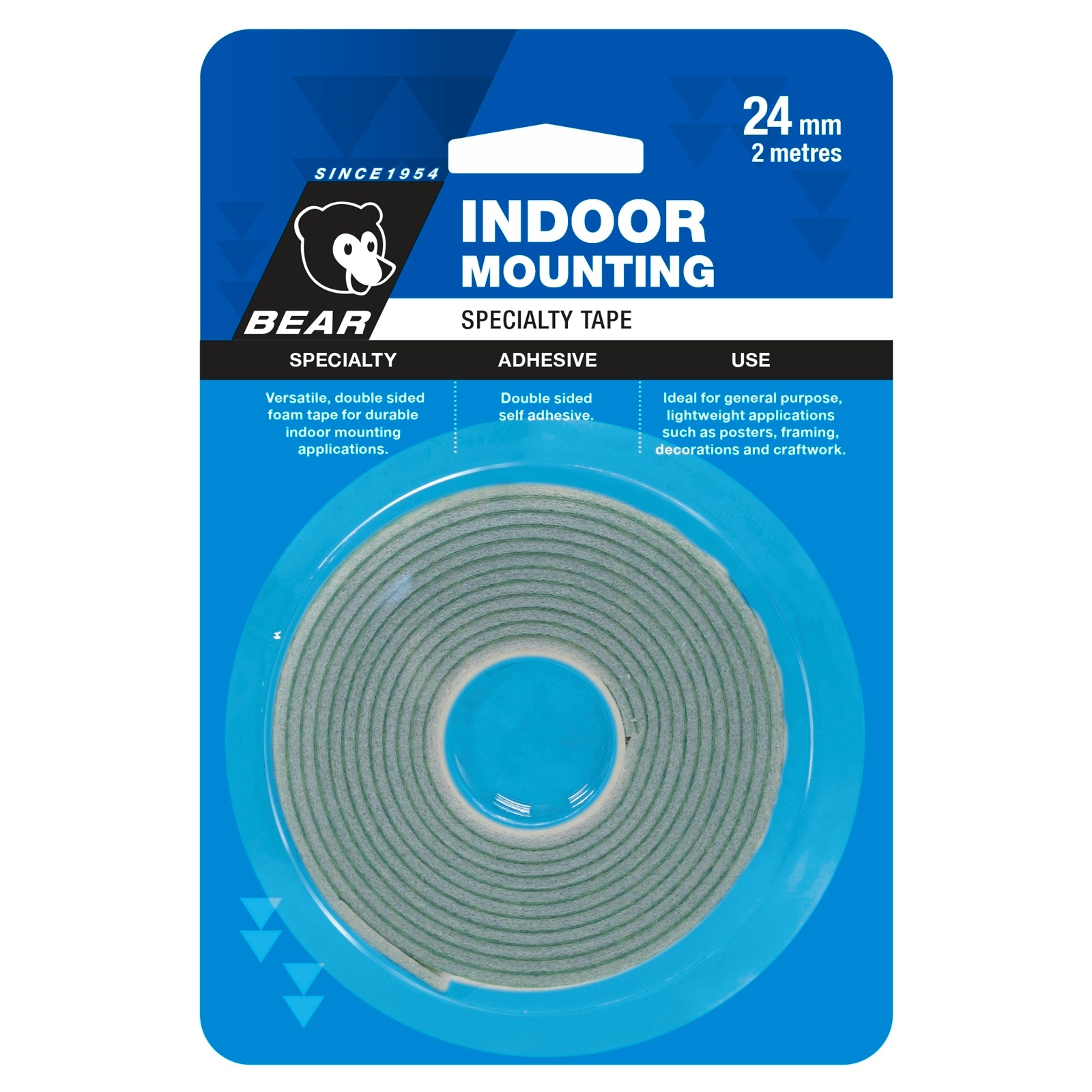 Bear Indoor Mounting Tape 24mm x 2m White Foam Double-Sided