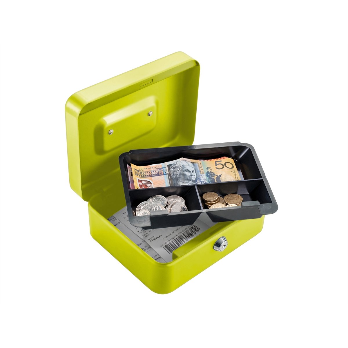 Syneco 200mm Cash Box, Powder-Coated Steel, Key Lockable (Blue, Lime Green, Red)