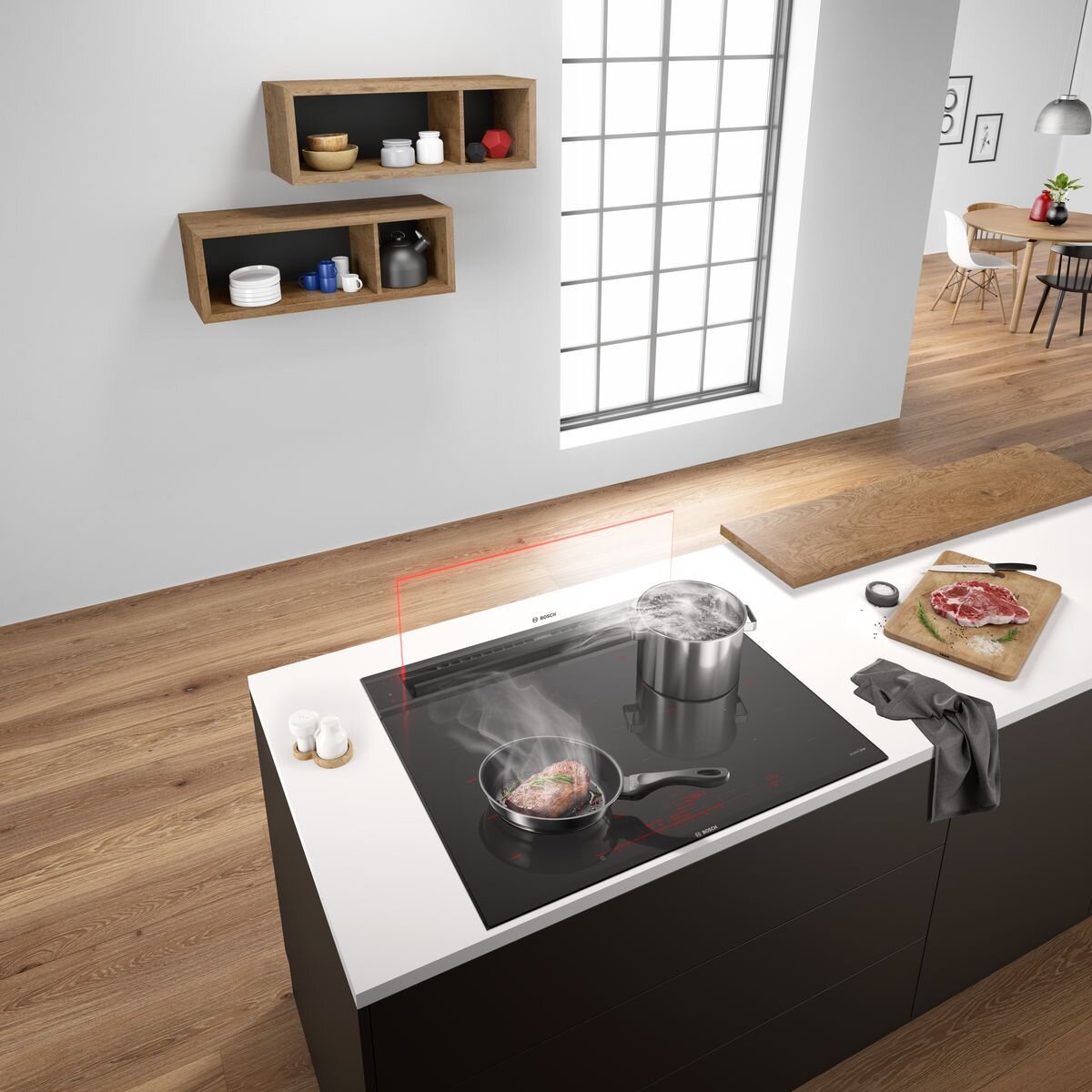 Bosch Series 8 80cm Downdraft Rangehood - Black, 775m³/h, Cook2Hood Control - DDW88MM66