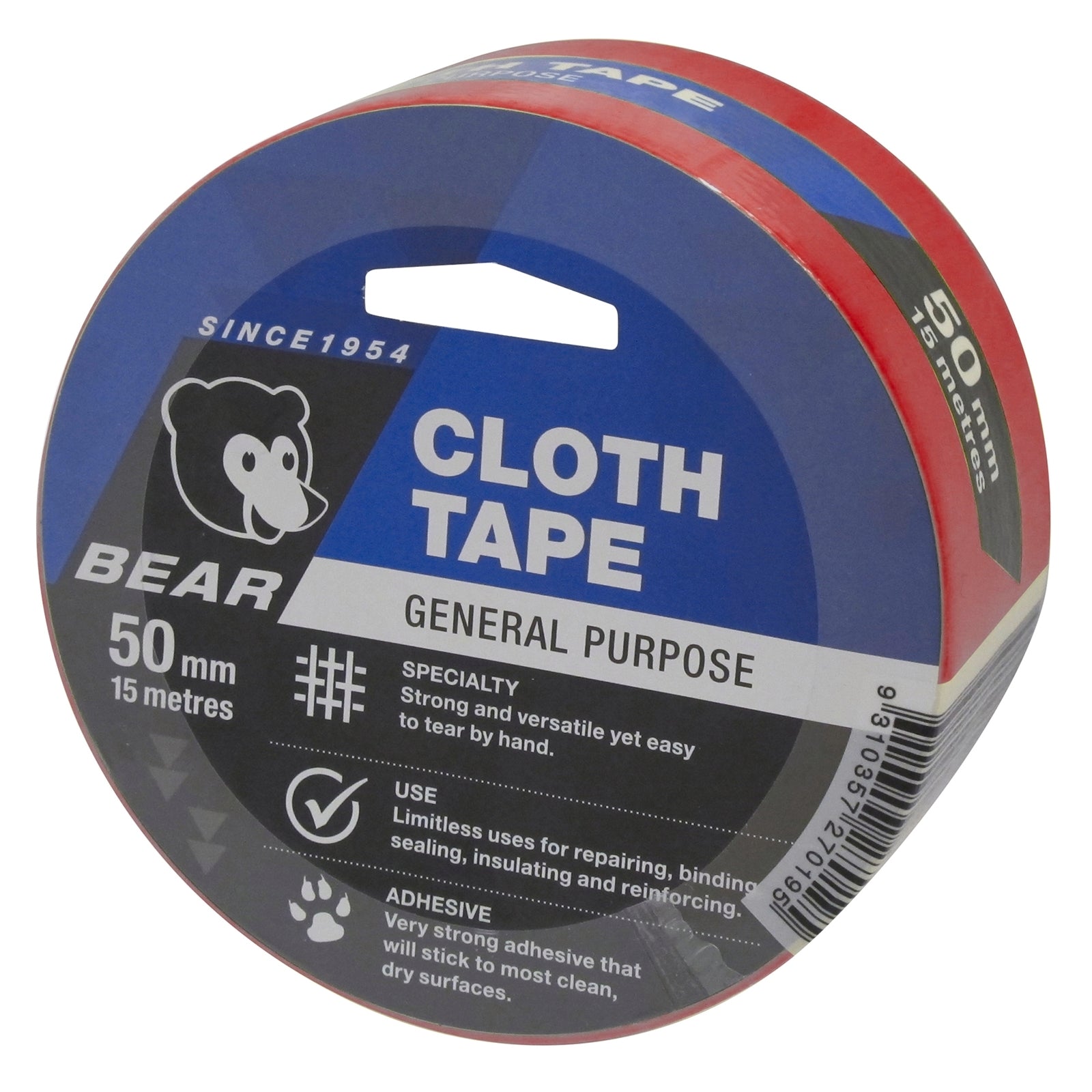 Bear Red Cloth Tape 50mm x 15m General Purpose Hand-Tearable Repair Tape