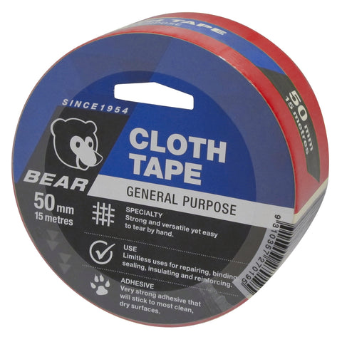 Bear Red Cloth Tape 50mm x 15m General Purpose Hand-Tearable Repair Tape