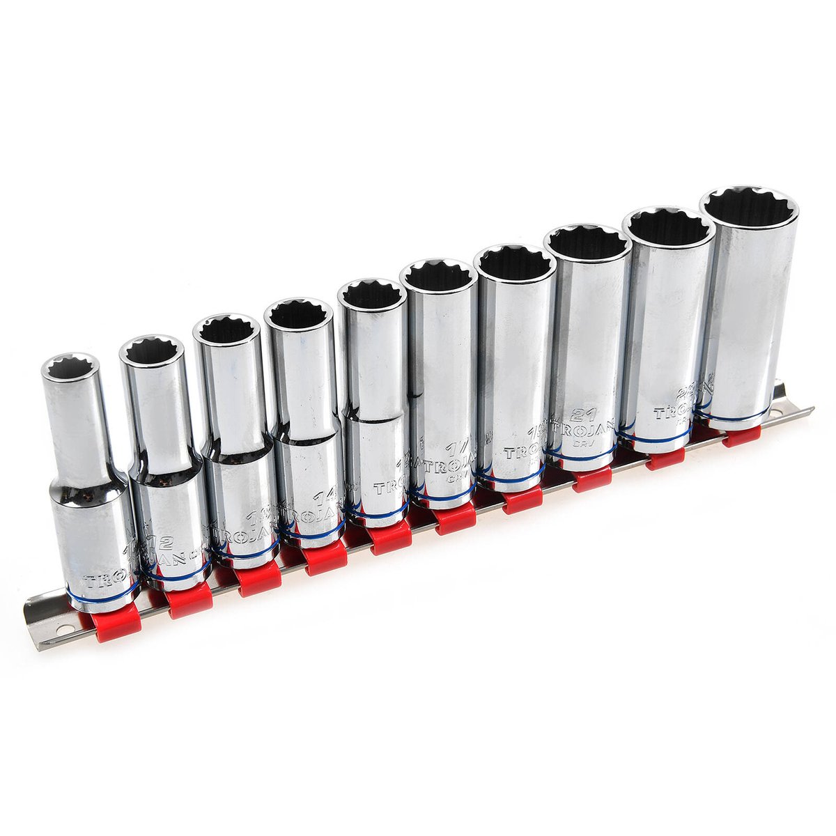 Trojan 10 Piece 1/2" Drive Deep Socket Rail Set 10mm-24mm, Chrome Vanadium