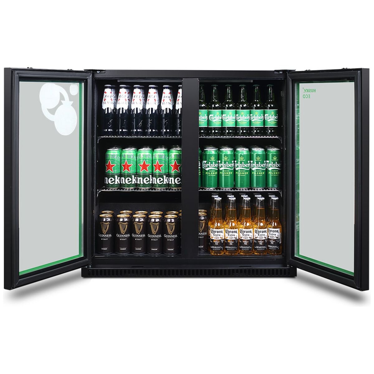 Husky 173L Eco Double Door Back Bar Drinks Chiller - Black, Electronic Controls, LED Lighting - C2HECO840BKAU