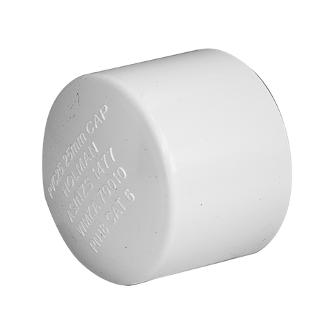 Holman 25mm PVC Press Cap End, Solvent Weld, White Pressure Pipe