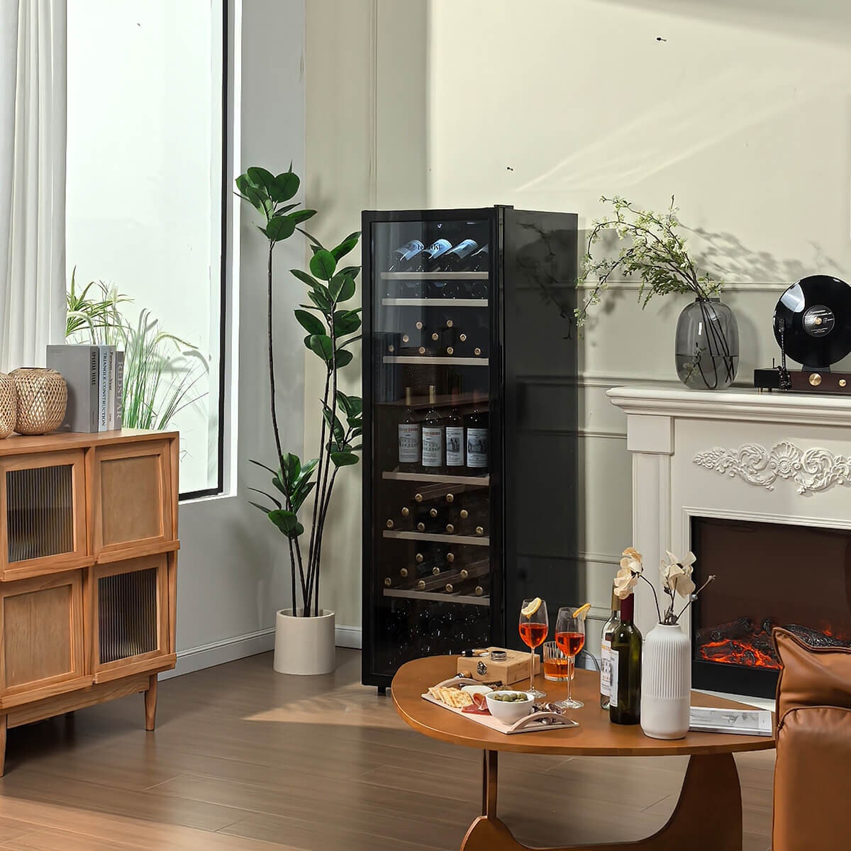 LeCavist 168 Bottle Single Zone Wine Cabinet 301L - Black Finish, Active Carbon Filter - LEK168PV