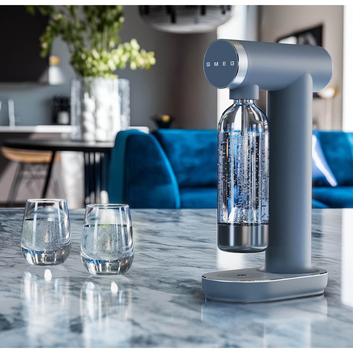 Smeg soda maker - Blue, electricity-free operation, Tritan Renew bottle, front knob control - SKC01SBMAU