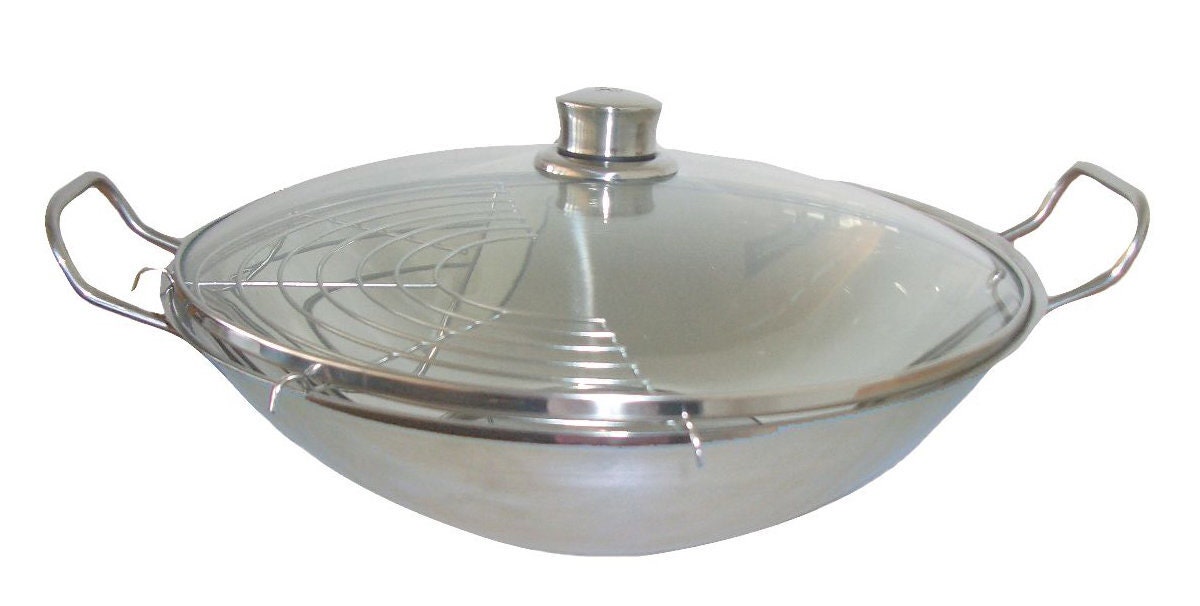 Bosch Induction Wok Set - 18/10 Stainless Steel, Glass Lid and Draining Grid - HEZ390090