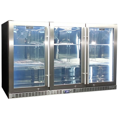 Schmick 399L Under Bench Stainless Heated Glass Fridge - 3 Doors, Lockable, LED Lighting - SK386-HD