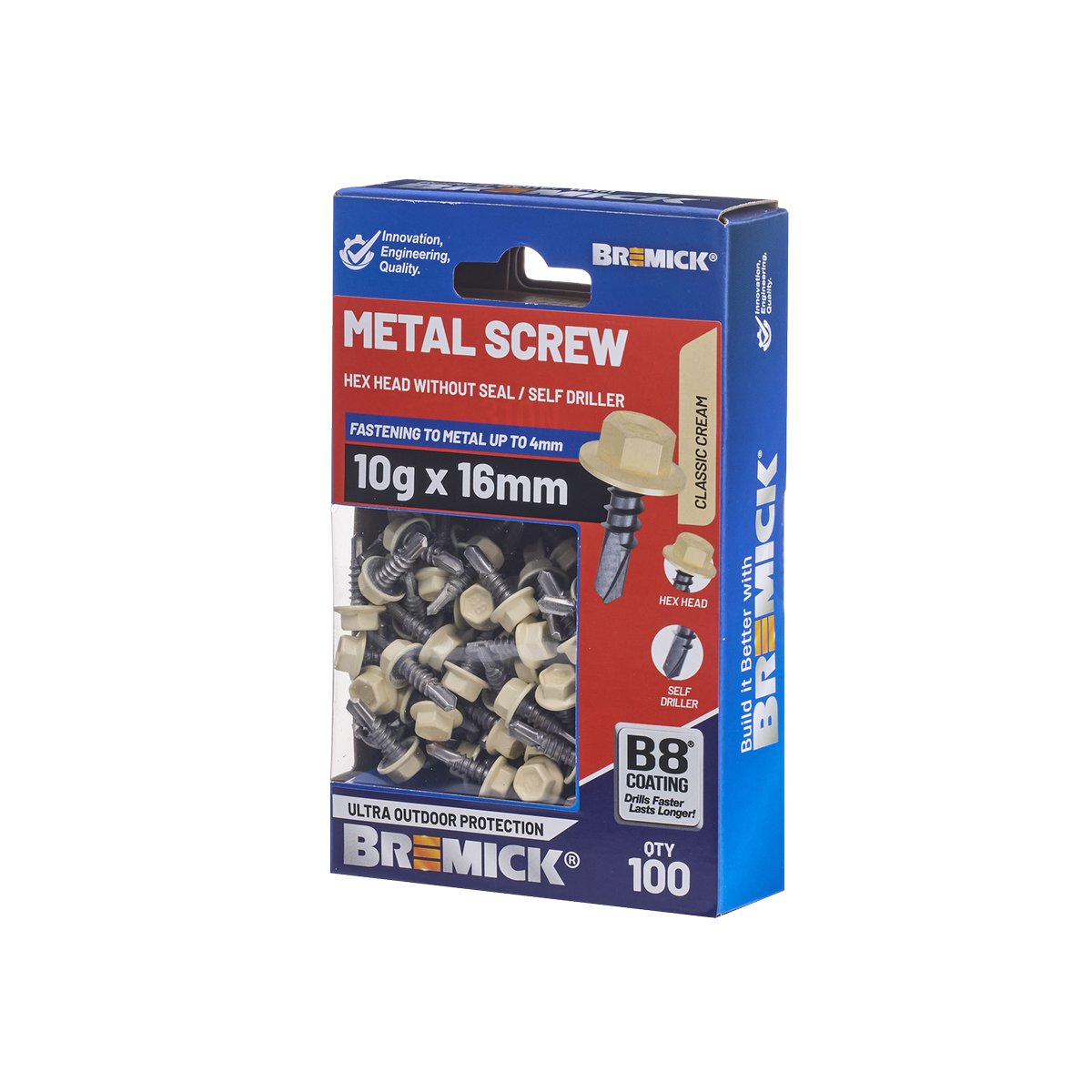 Bremick Metal Hex Screw 10g x 16mm B8 Coating - Box of 100 - Self-Drilling - SuperSaverAU - view 1
