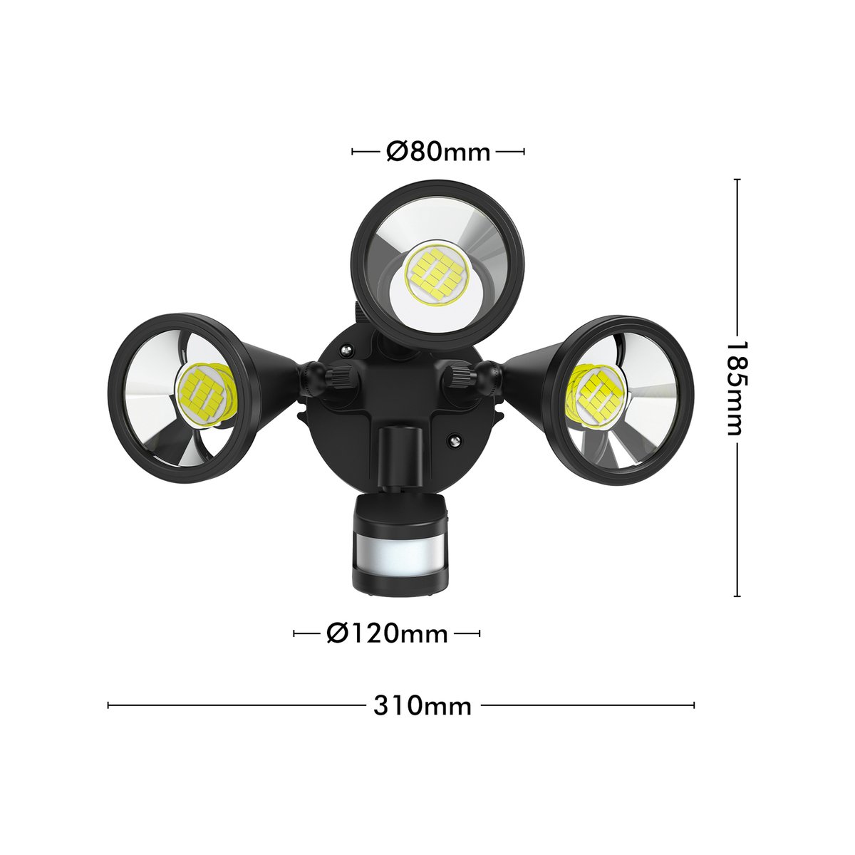 Arlec 30W Triple Head LED Security Flood Light, PIR Motion Sensor, Dusk to Dawn, Outdoor MAL296