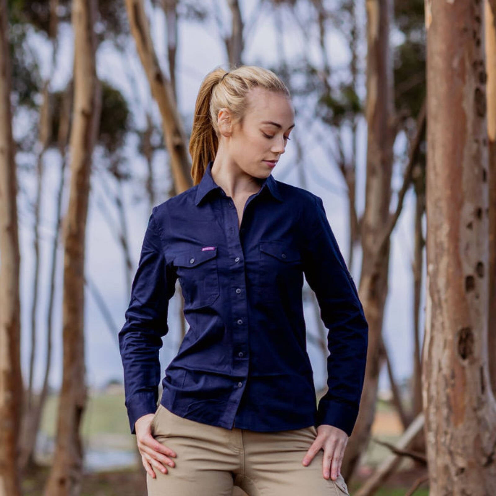 Green Hip Long Sleeve Women's Work Shirt Navy Blue Size 10