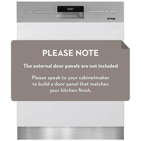 Omega 60cm Semi Integrated Dishwasher - 15 Place Settings - 7 Programs - Stainless Steel - ODWIS6015X
