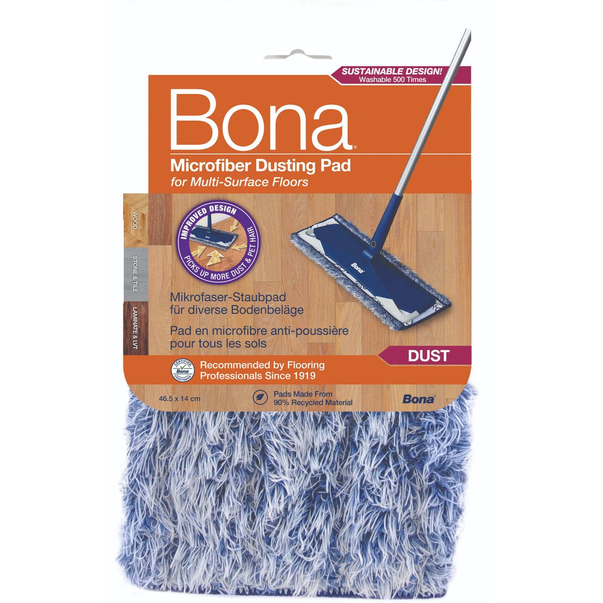 Bona Microfibre Dusting Pad 400mm x 140mm Blue Washable Floor Cleaning Pad