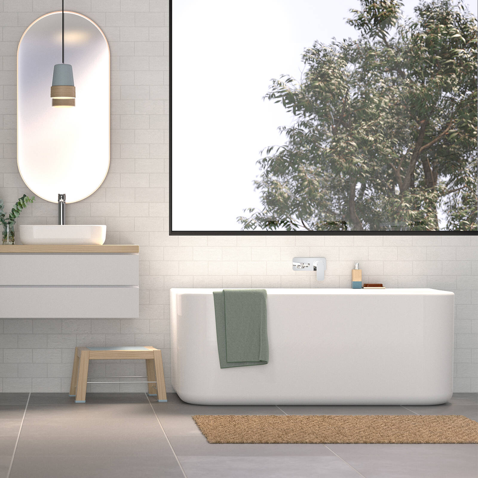 Caroma Luna Wall Basin/Bath Mixer Chrome Lead Free Brass WELS 6 Star 4.5L/min