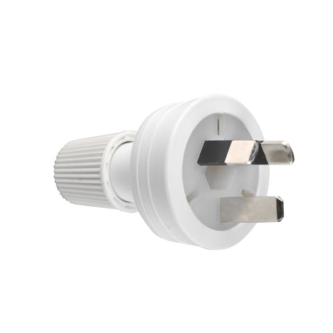 HPM 10A 3 Pin Top Rear Entry Plug, White 8mm Cable