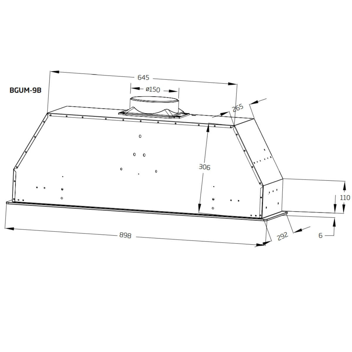 Schweigen 90cm Undermount Rangehood - Black Glass Fascia - 900m³/h - Touch Controls - BGUM9B