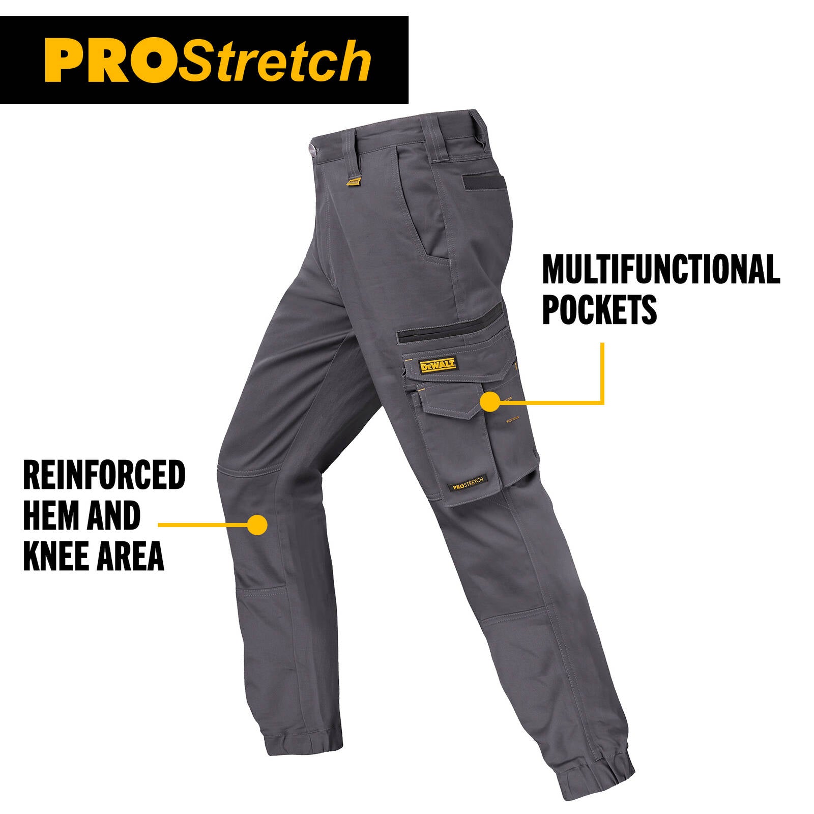 DeWALT Goldfield PROStretch Work Trousers Size 34 Grey Cotton Spandex