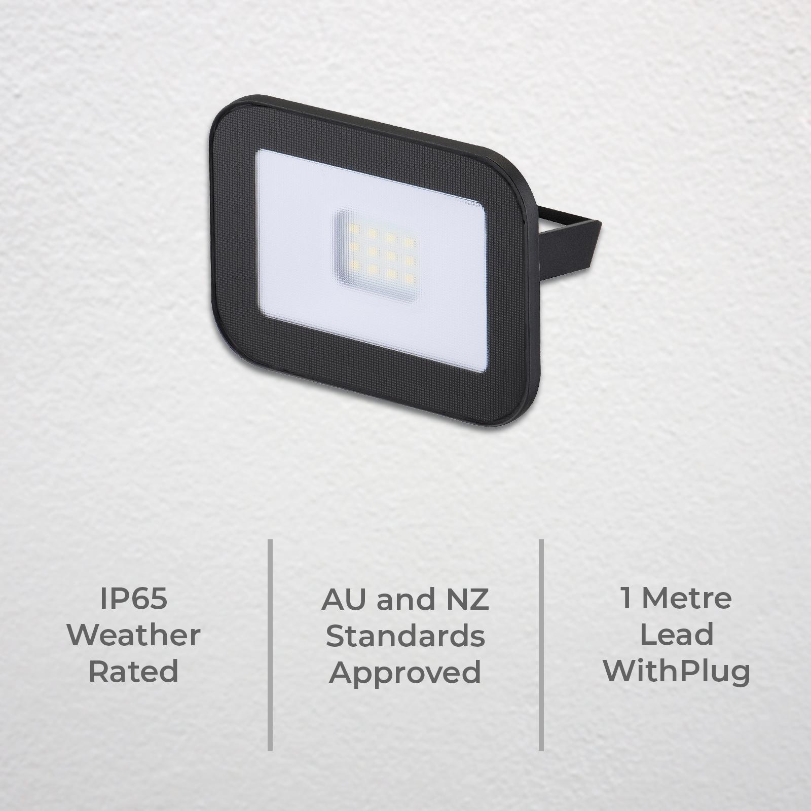 Deta 12W LED Slim Profile Security Floodlight 1200lm Black DET810