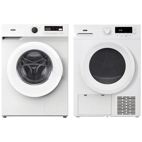 Mykin 8kg Front Load Washer and 8kg Heat Pump Dryer Package - White - 16 Drying Programs - MFLW800WMHPD800W