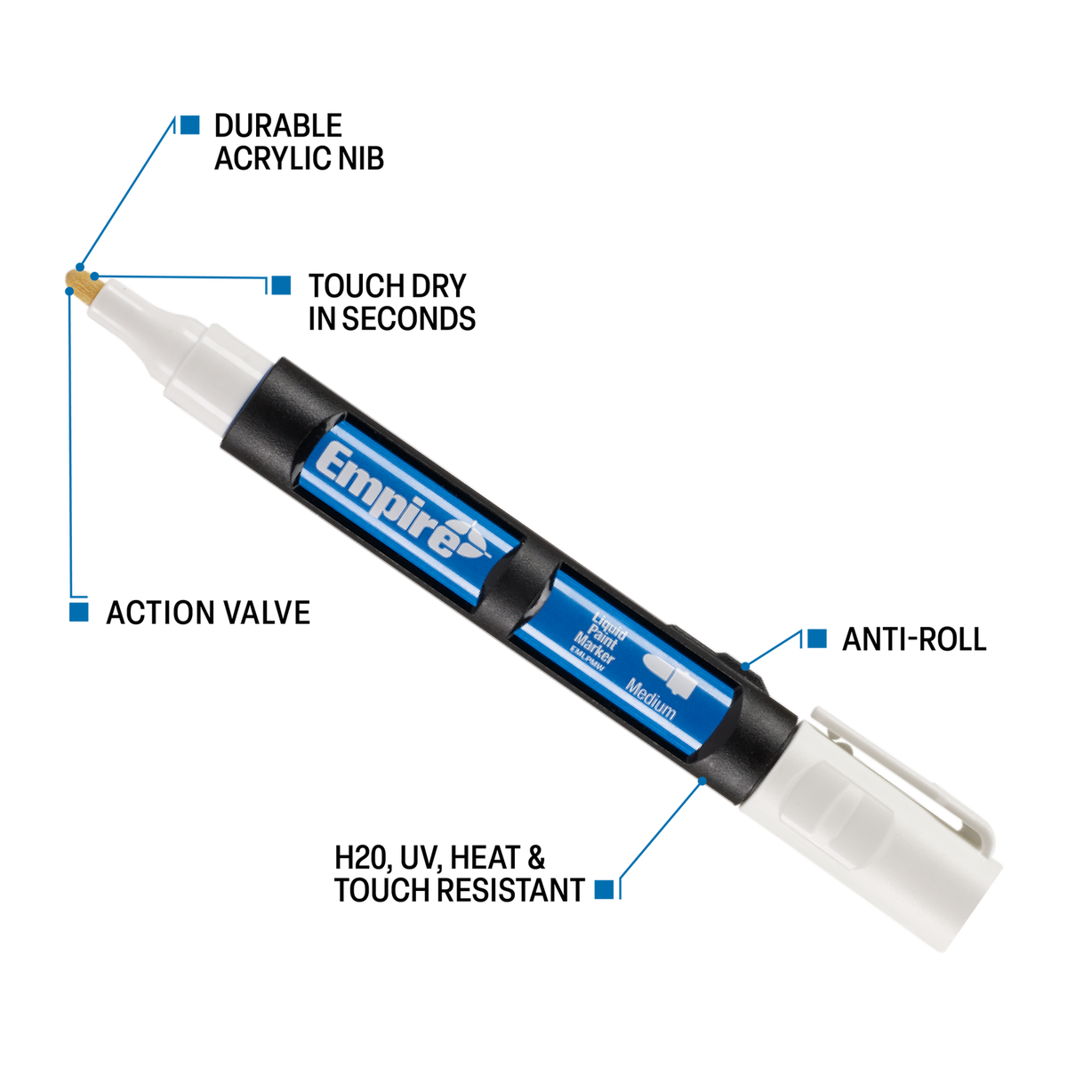 Empire White Liquid Paint Marker - 1 Pack - 21mm x 147mm - Fast-Drying Ink - SuperSaverAU - view 2