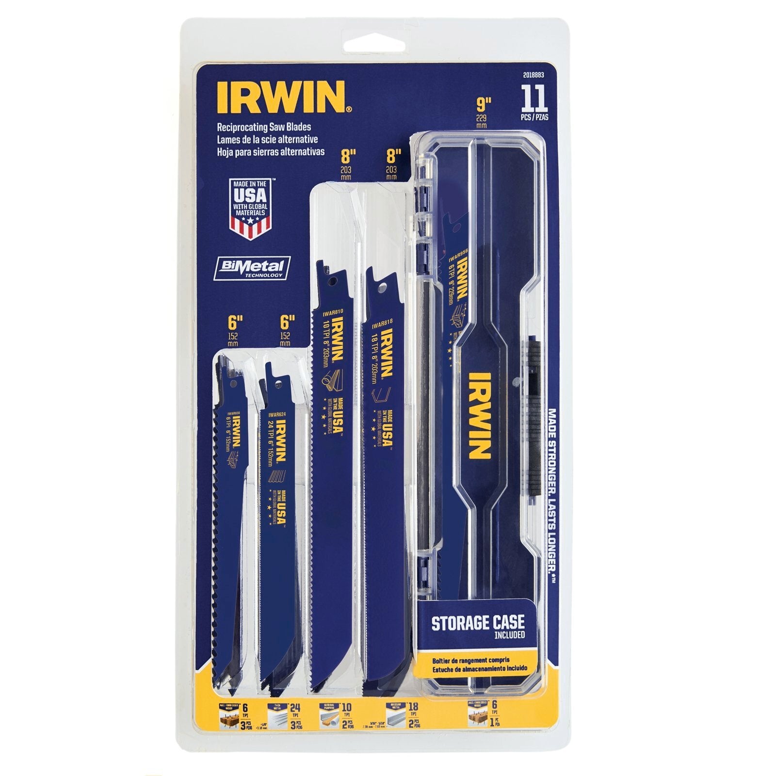 IRWIN 11 Piece Multi-Purpose Bi-Metal Recip Saw Blade Kit With Case