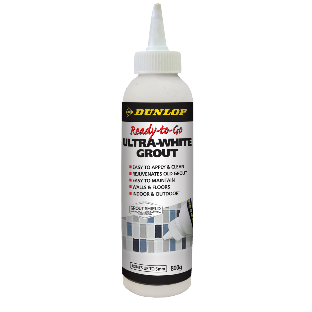 Dunlop Ready-To-Go Coloured Grout 800g Ultra-White Sanded Stain-Resistant