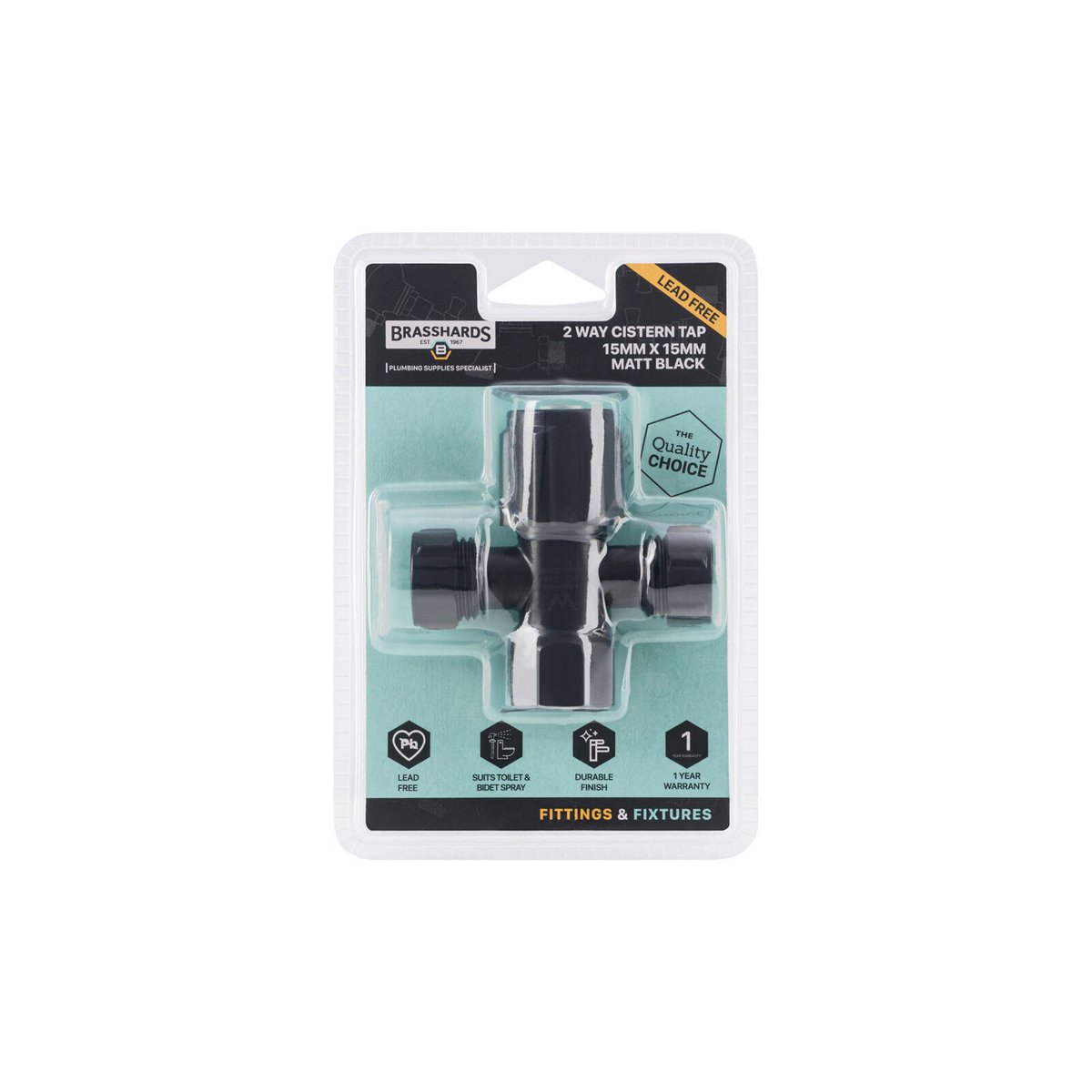 Brasshards 2 Way Cistern Tap - 15 x 15mm - Black Matt - Lead Free - Durable - SuperSaverAU - view 3