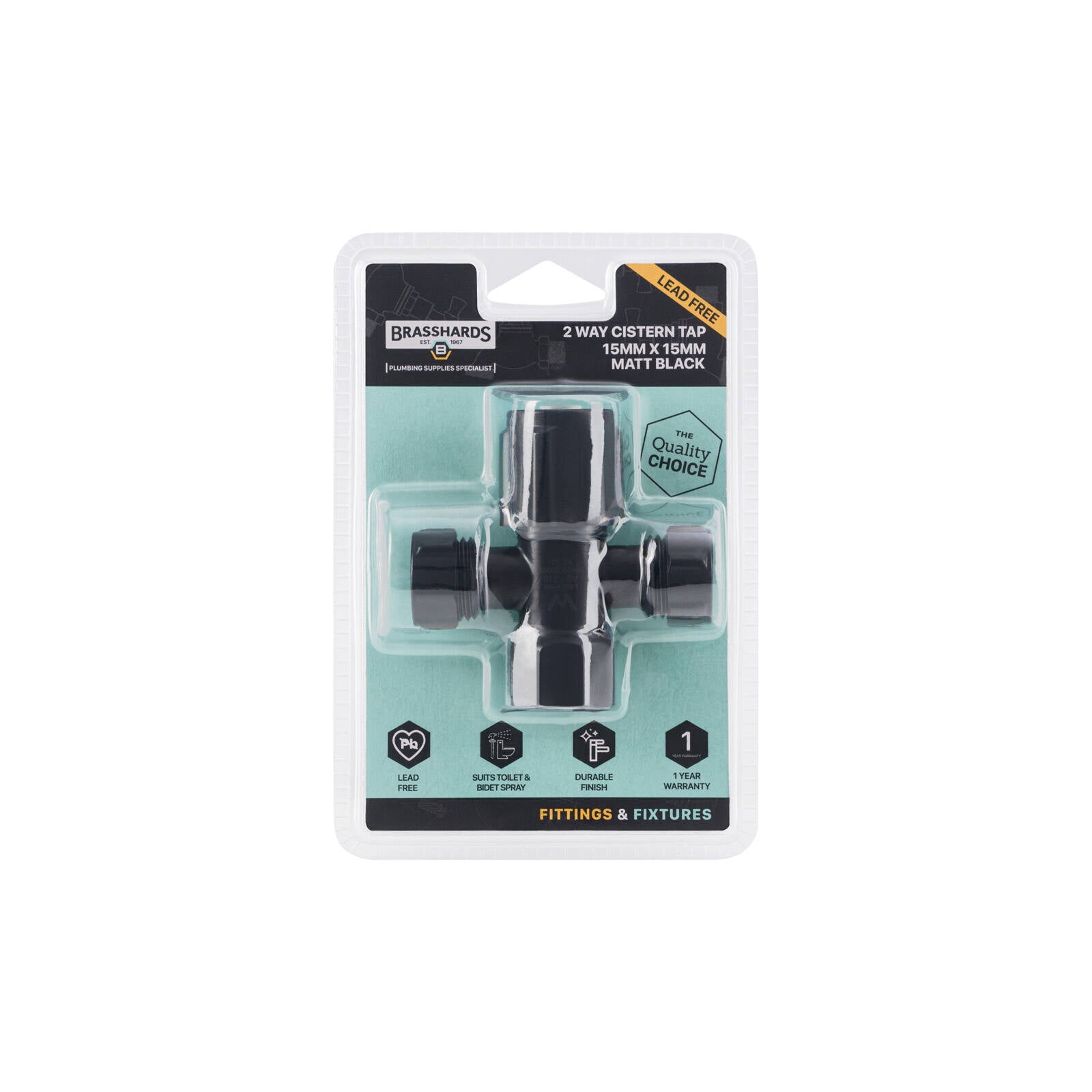 Brasshards 15 x 15mm Matt Black Lead Free 2 Way Cistern Tap