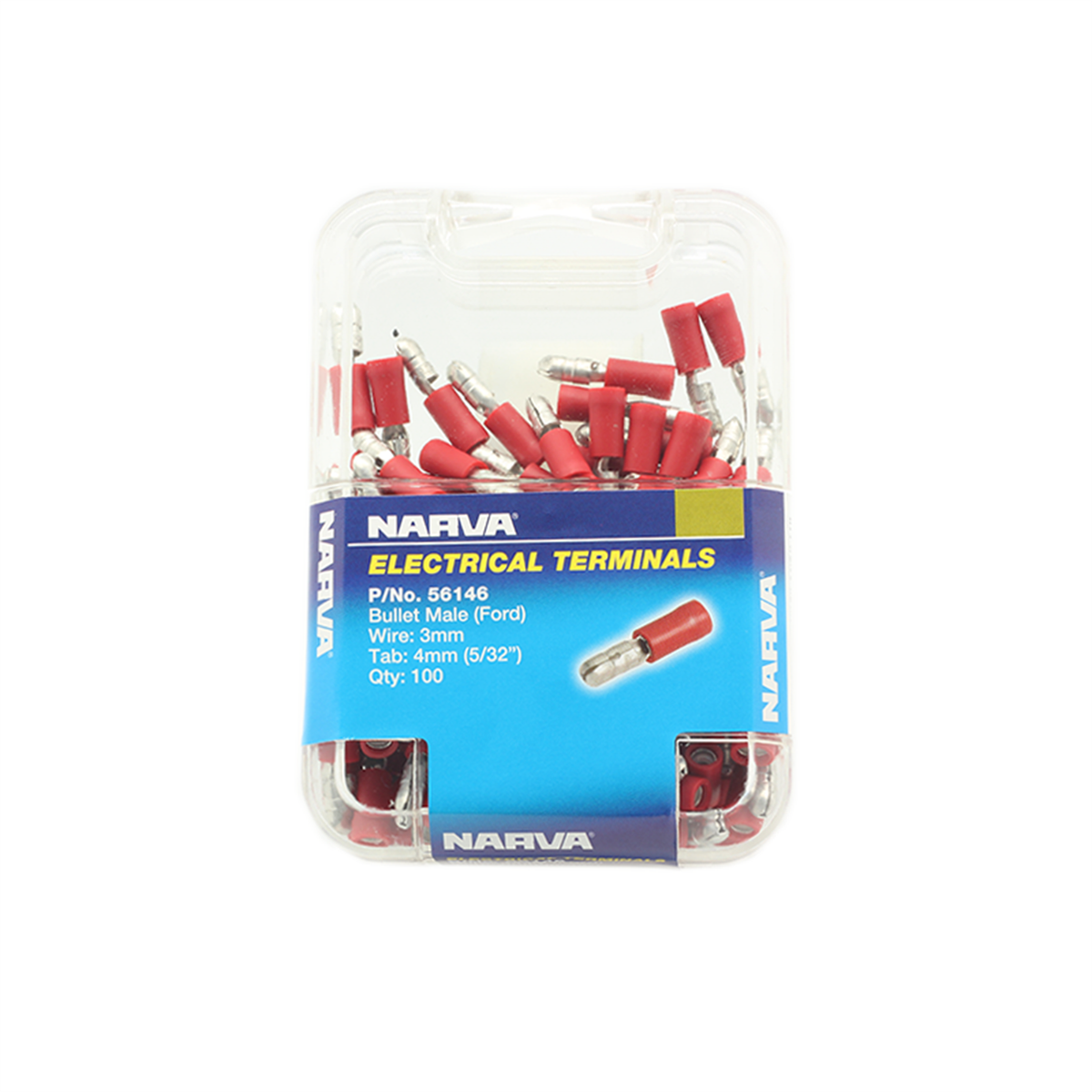 Narva Red Male Bullet Terminal 2.5-3mm 4mm Flared Vinyl 100 Pack - SuperSaverAU - view 1