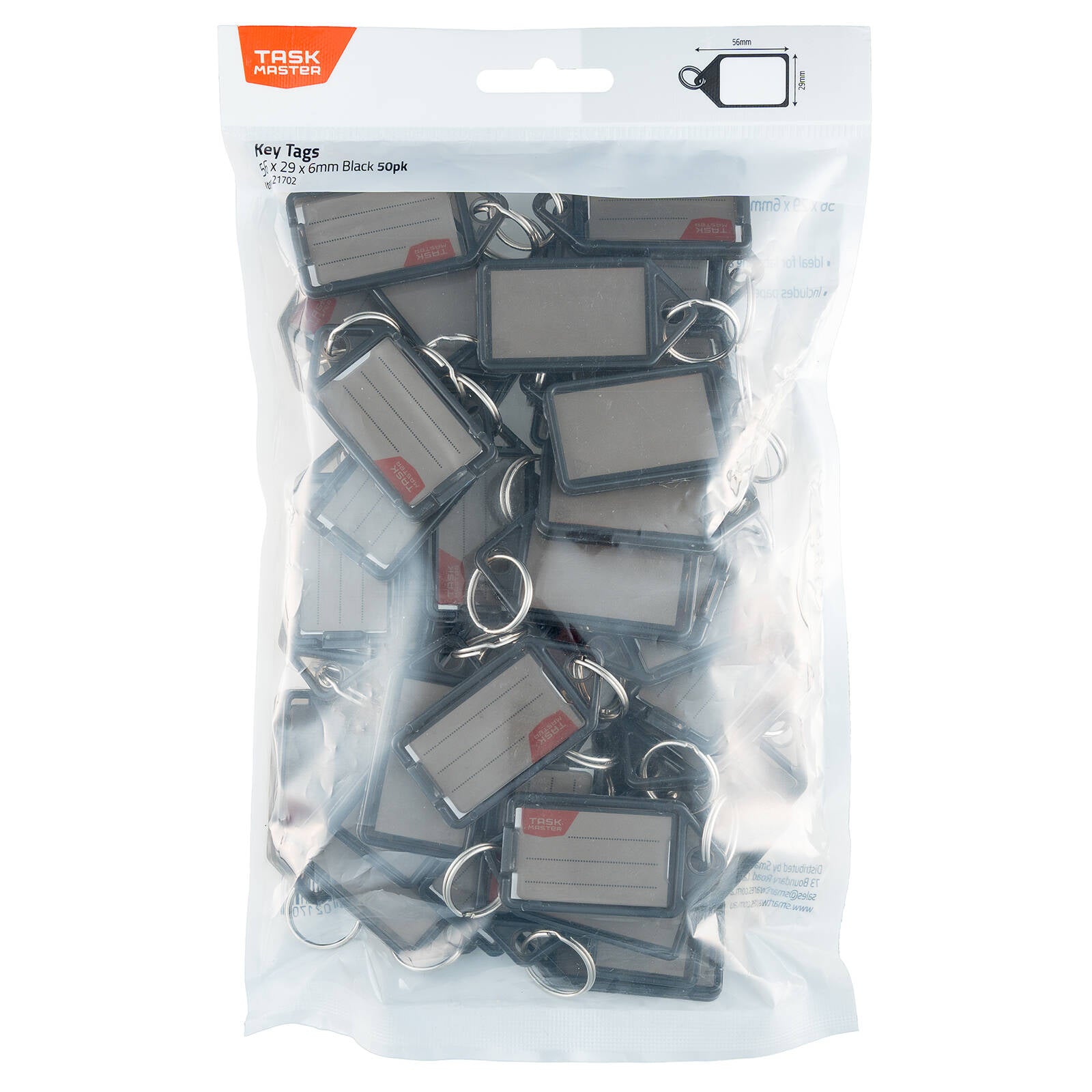 Taskmaster Black Key Tags with Paper Inserts 56 x 29 x 6mm - 50 Pack