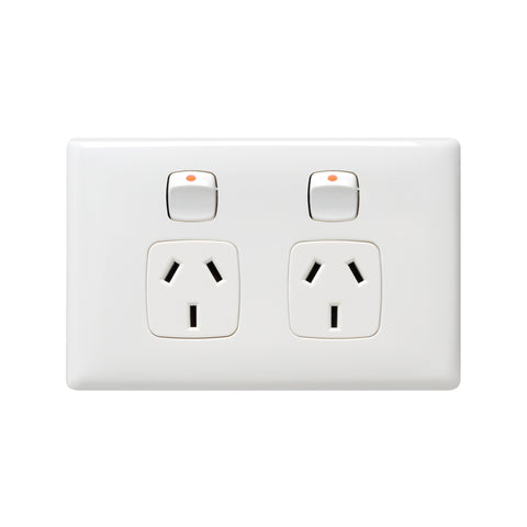 HPM Linea 10A White Slim Double Powerpoint Surface Mount CDLN777WEWE