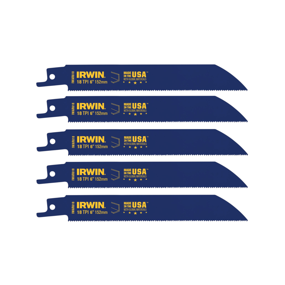 Irwin Bi Metal Reciprocating Saw Blade 5 Pack 6" 18tpi Black - SuperSaverAU - view 2