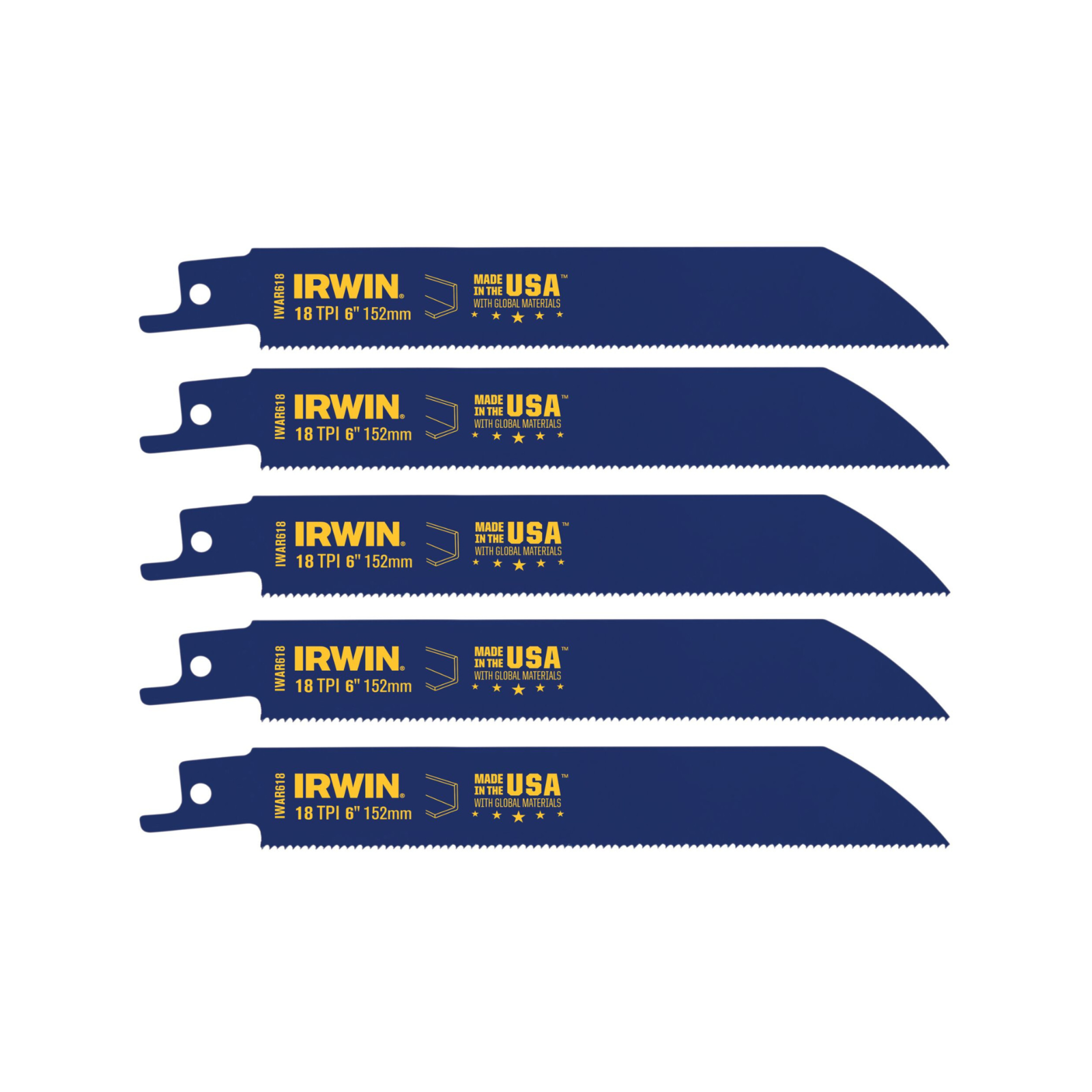 Irwin 6in 18TPI Bi-Metal Medium Metal Cutting Reciprocating Saw Blade 5 Pack