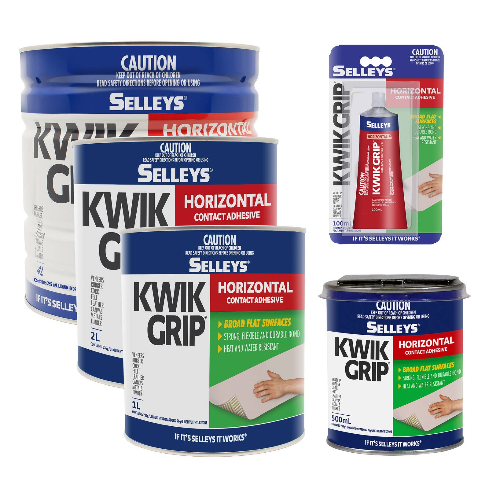 Selleys 2L Kwik Grip Horizontal Contact Adhesive - Solvent-Based, Instant Bond