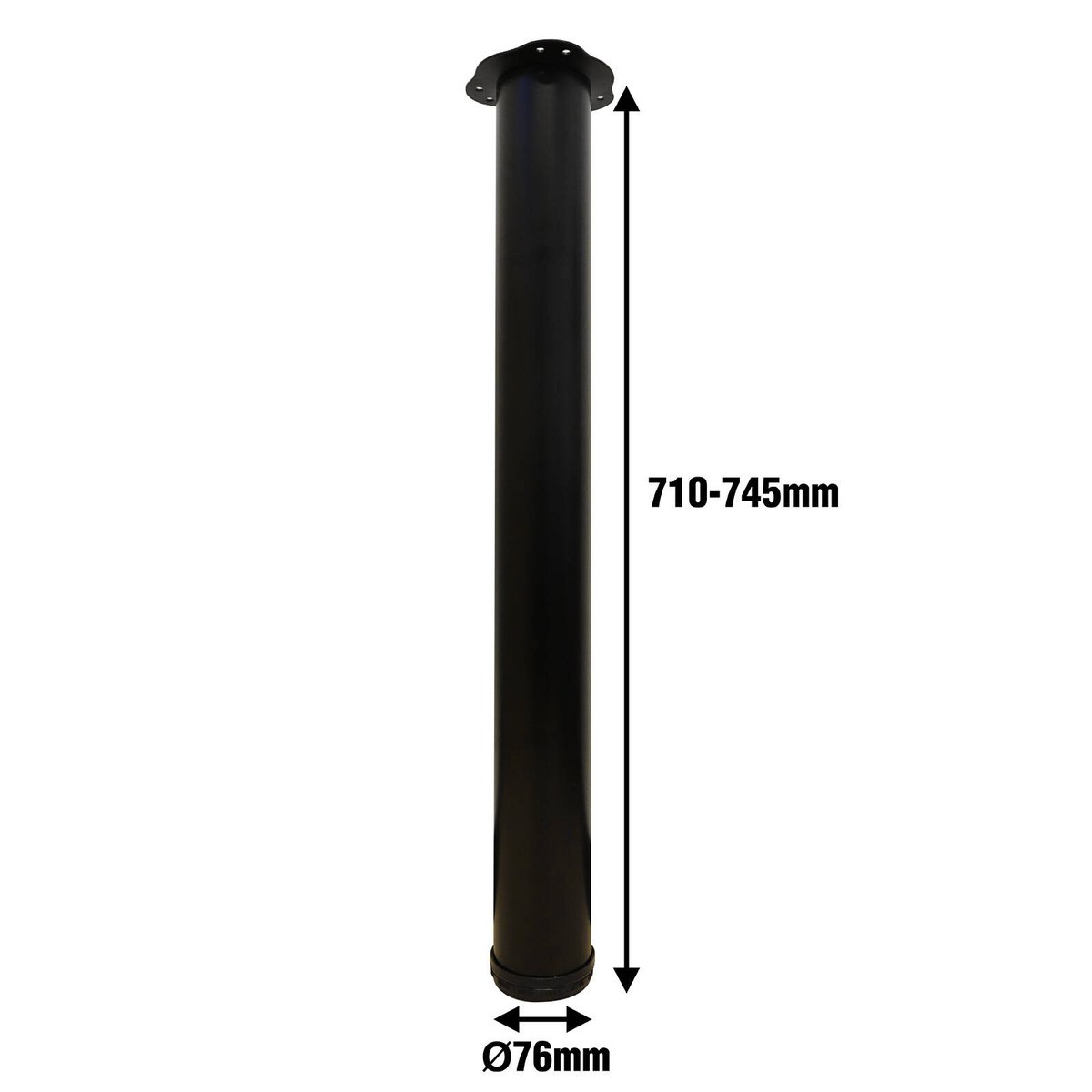 Adoored 76 x 710mm Black Round Adjustable Furniture Leg Steel