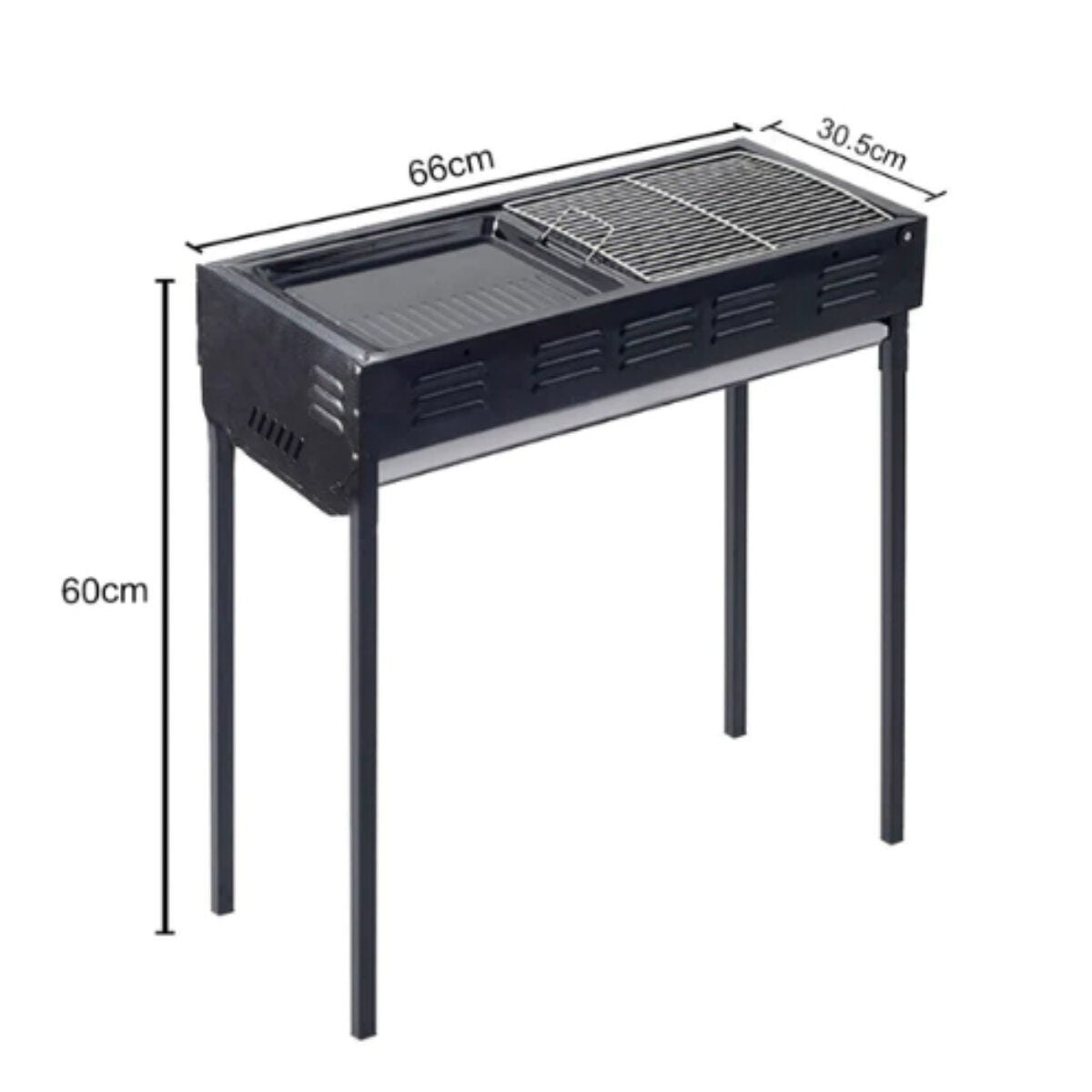 SOGA 66cm Freestanding Charcoal Box BBQ - Black Steel - Portable Flat Pack - CHARCOALLBOXC1
